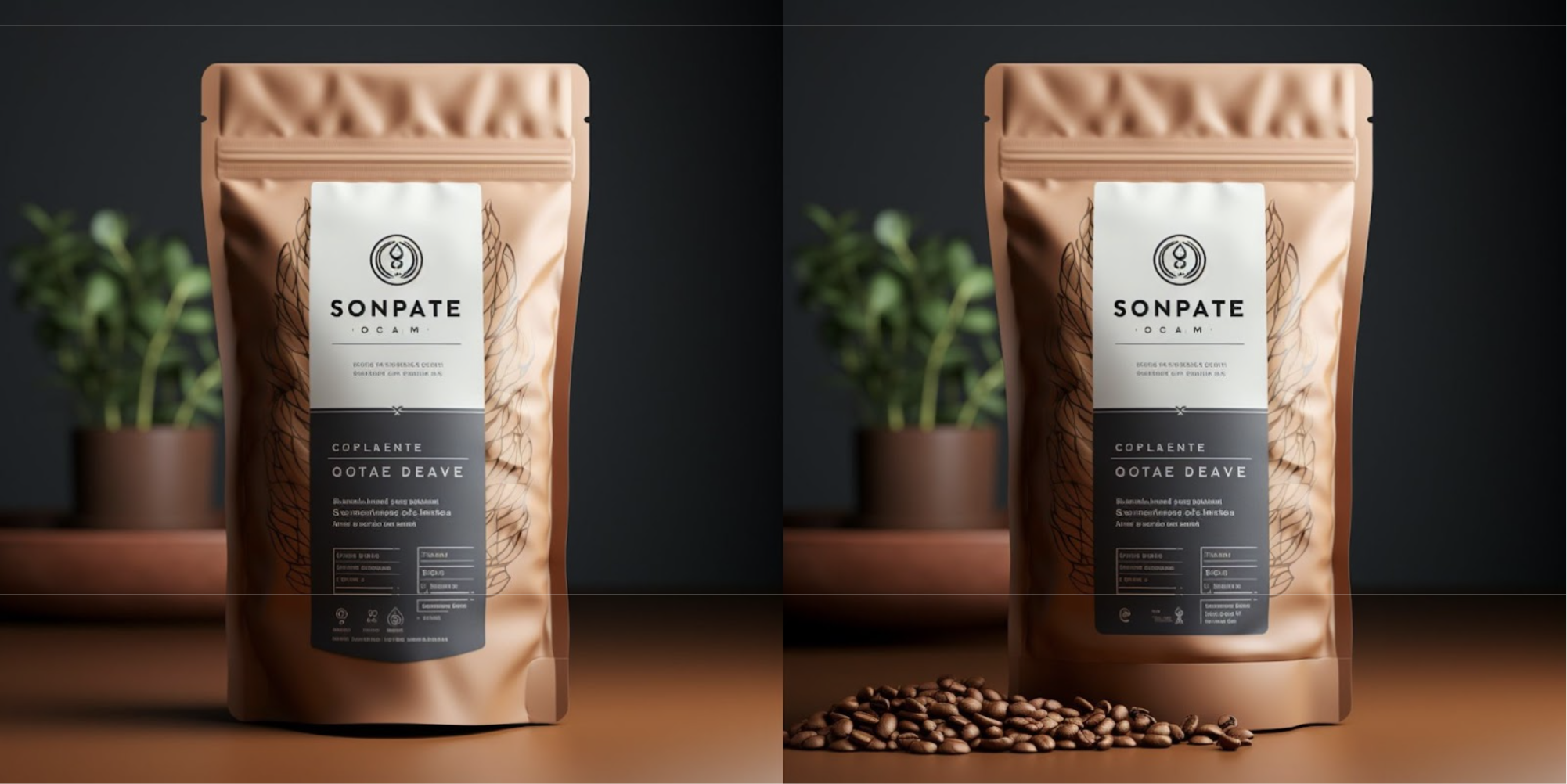 AI generated product image showing the addition of coffee beans to one image using generative fill.