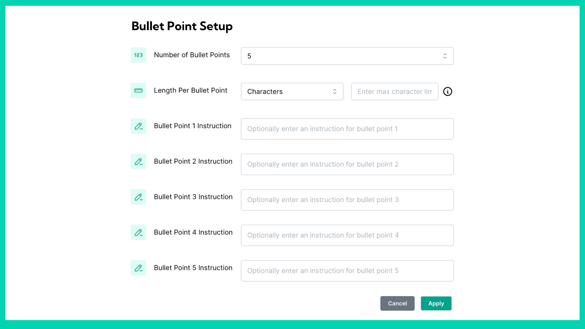 bullet point setup