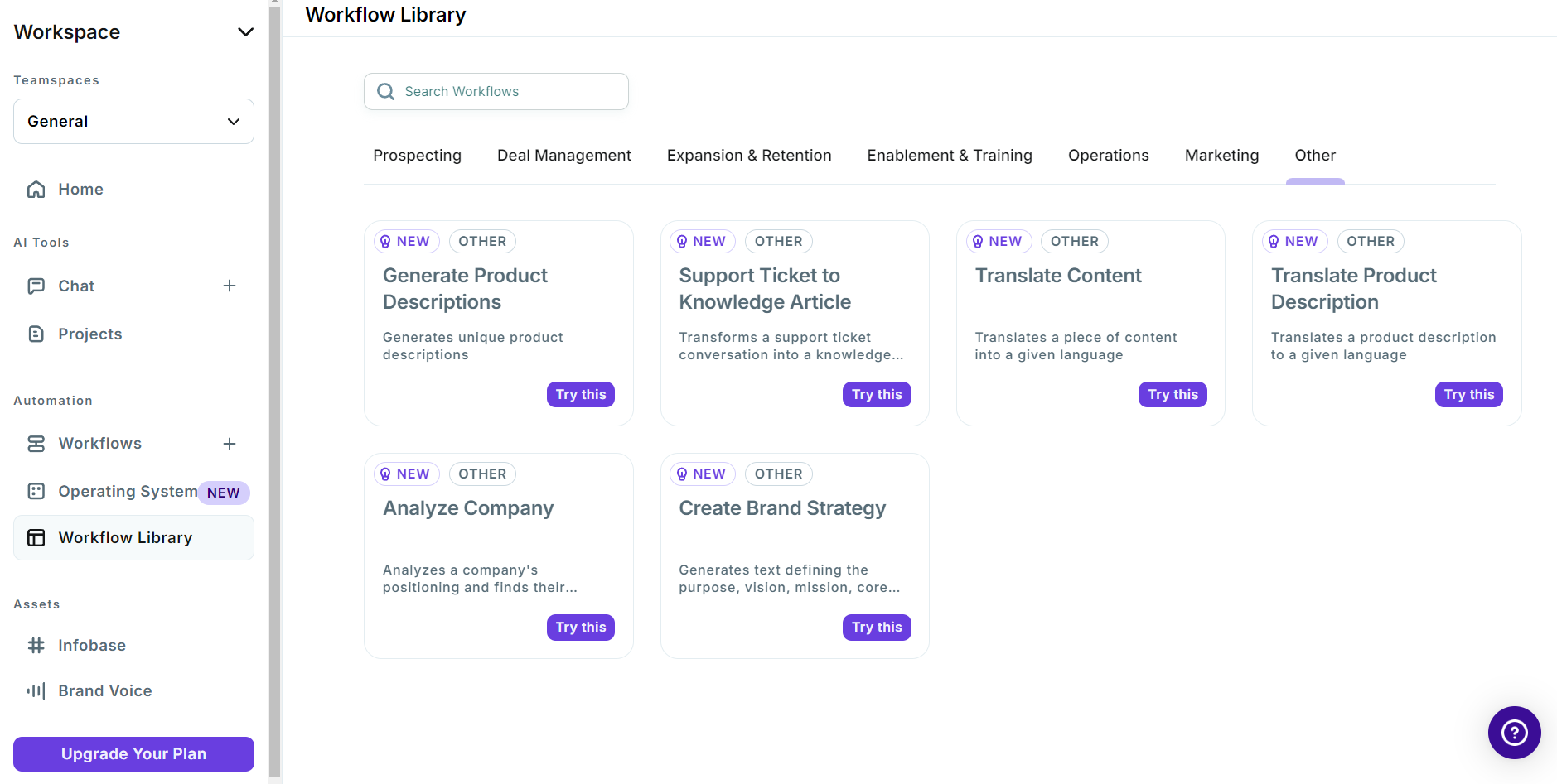 Copy.ai dashboard