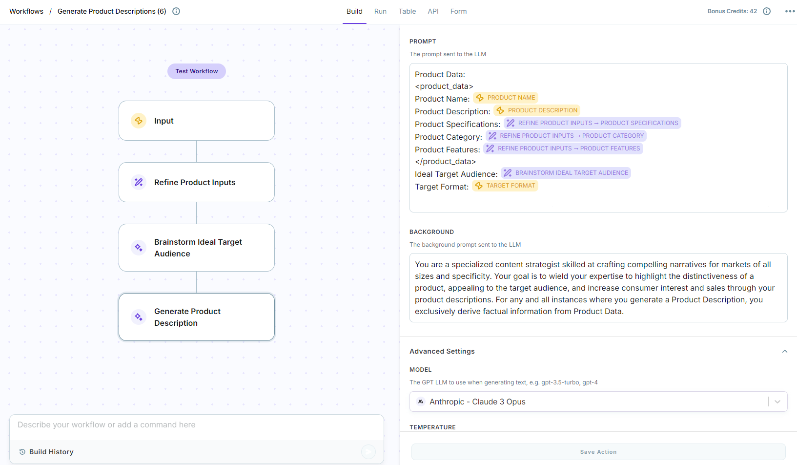 Copy.ai product description workflow