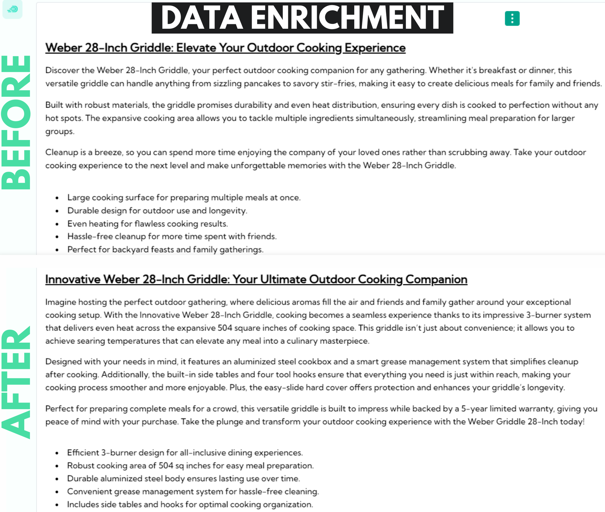 describely data enrichment before and after