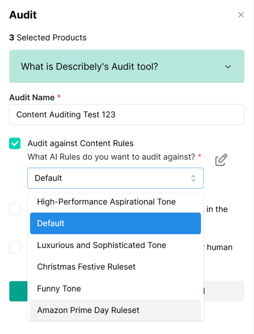 Describely's content auditing feature to audit against styleguide