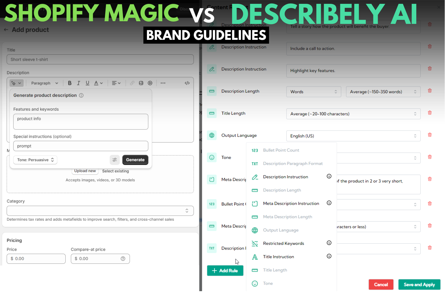 shopify magic vs describely ai for brand guidelines