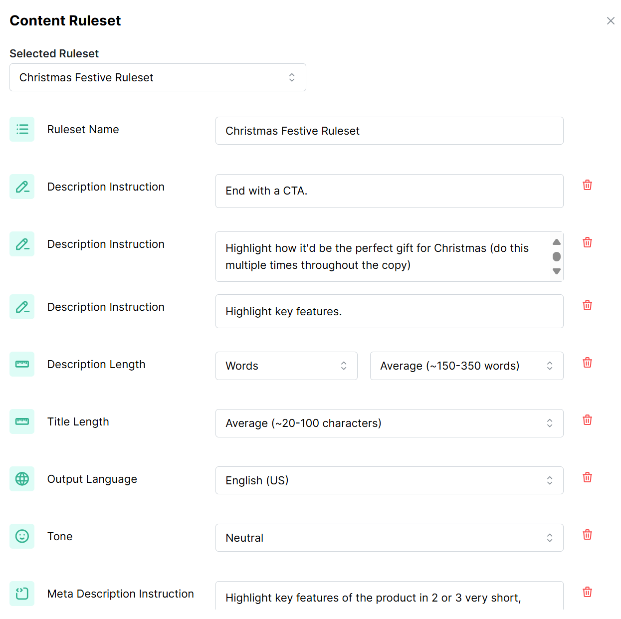 Christmas content ruleset (Describely)