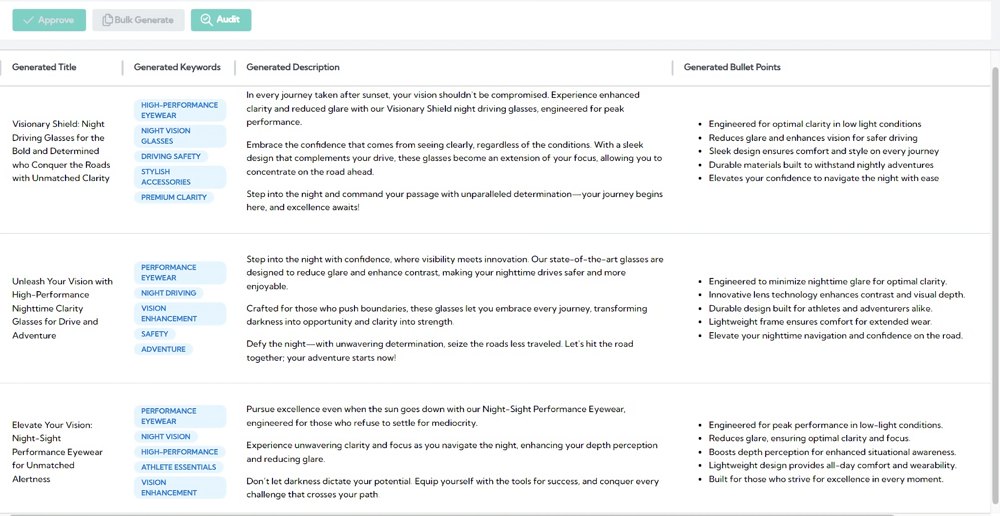 Describely bulk generation examples