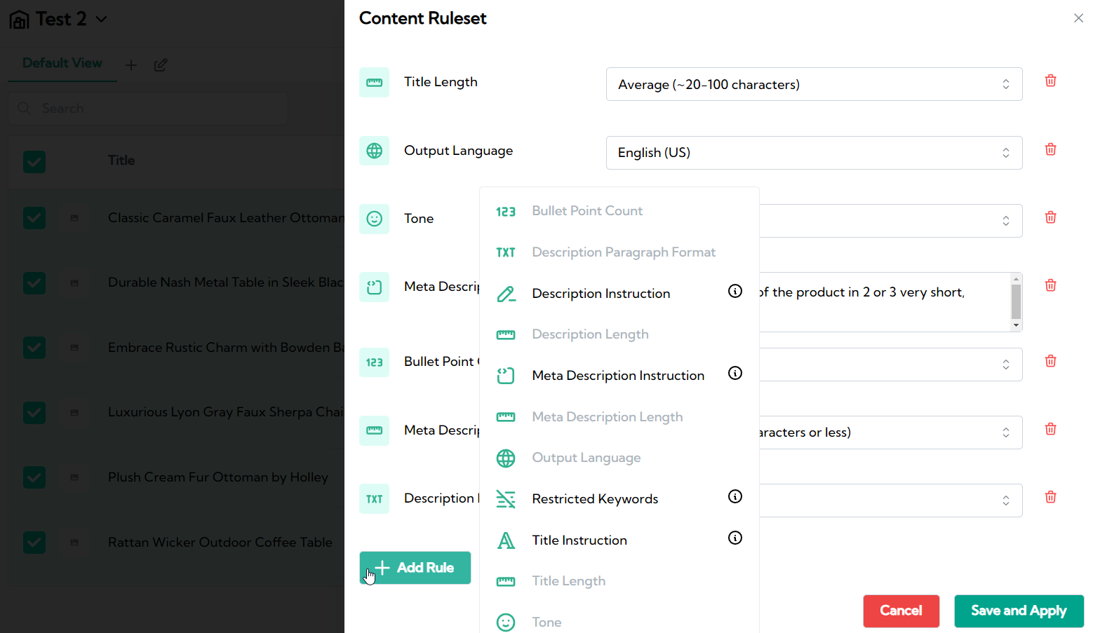 Describely content rulesets