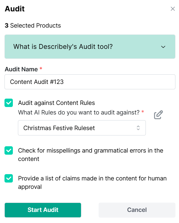 Describely's content auditing feature