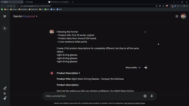 Gemini Advanced examples of bulk product descriptions