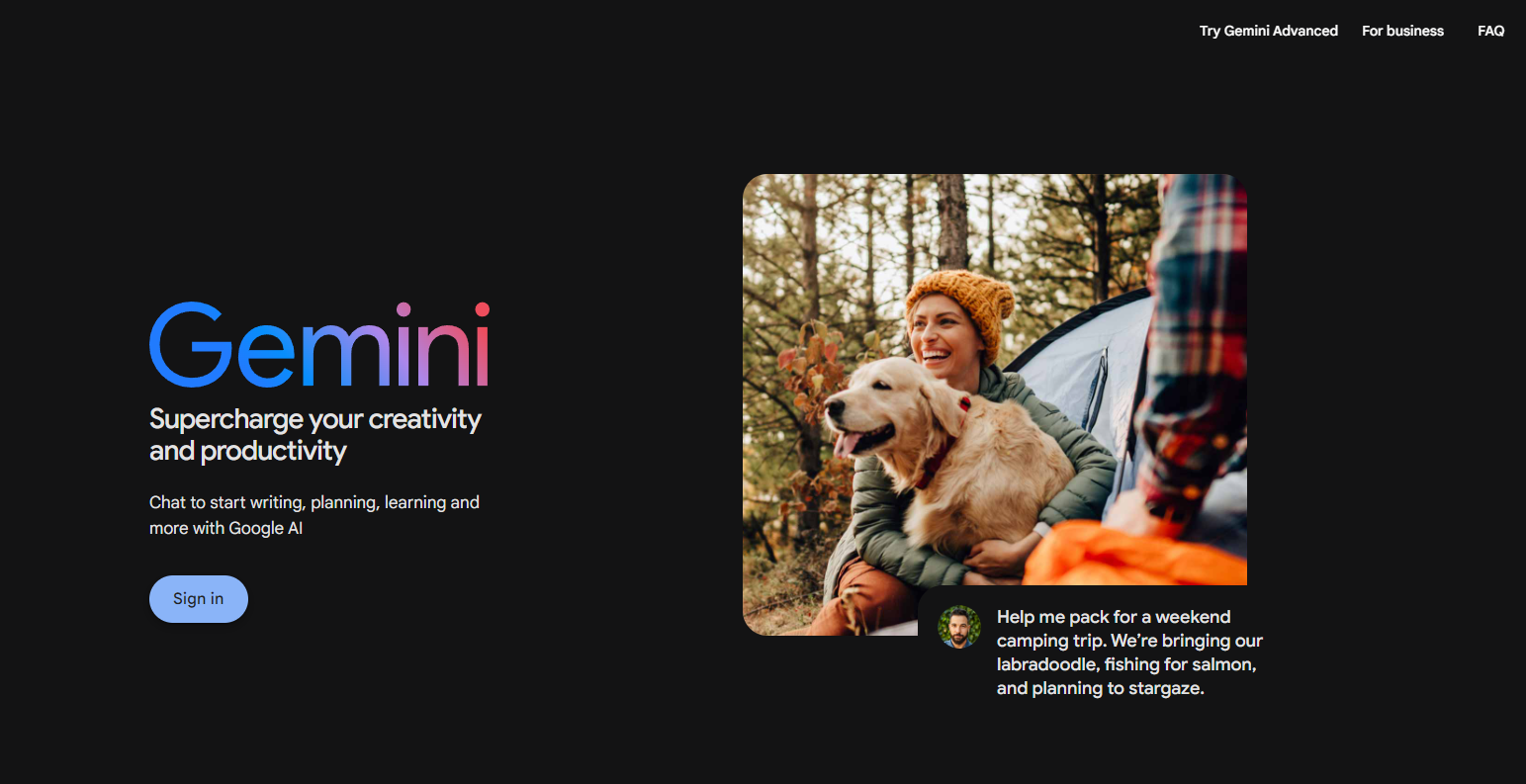 Gemini landing page