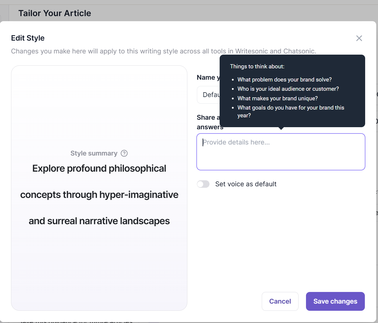 Writesonic custom style guide