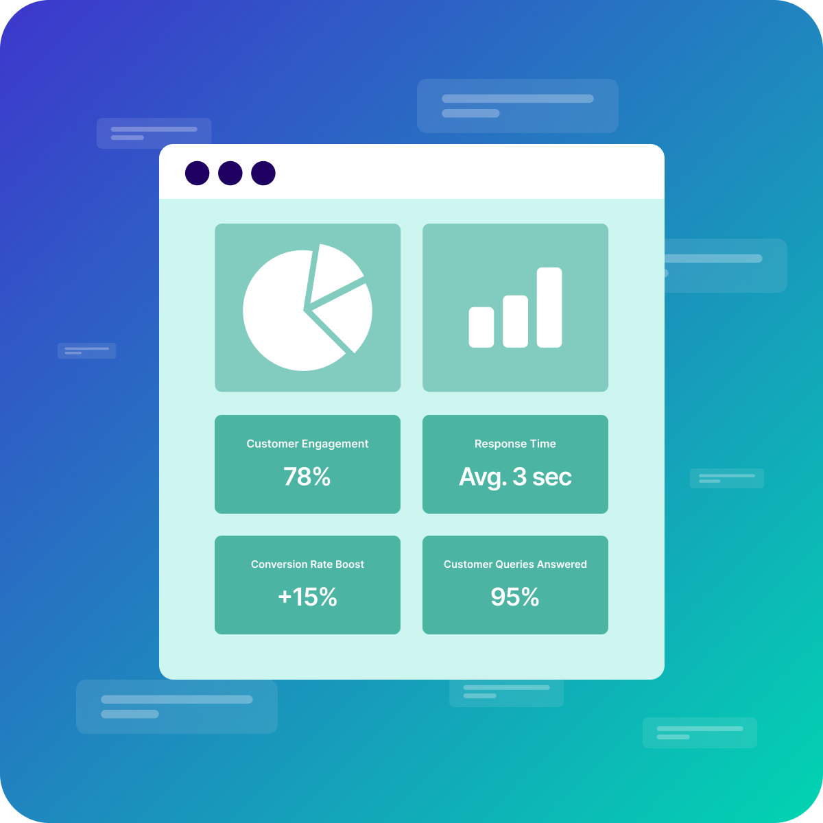 An analytics interface with numbers and graphs